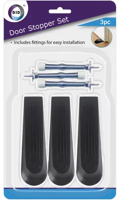 Produktbild von DID Turstopper - Set, 3 Stuck, schwarzes Gummi, 12 cm - robust und praktisch