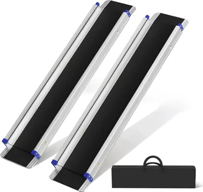 Zdjęcie produktu dla Rampa dla wózków inwalidzkich – składana rampa progowa 150 cm – antypoślizgowe aluminium – przenośna – do wózków inwalidzkich i skuterów – zestaw 2 sztuk – czarna