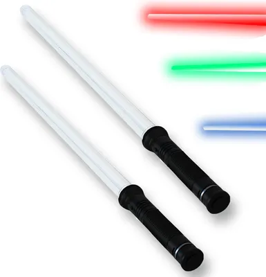 Produktbild von 2 Stück Laserschwert Lichtschwert 78cm Sound 4-fach Lichteffekte blau rot grün