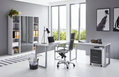 Produktbild von Büromöbel-Set TABOR PRO 3 in lichtgrau / anthrazit Hochglanz, Arbeitszimmer Komplett-Set