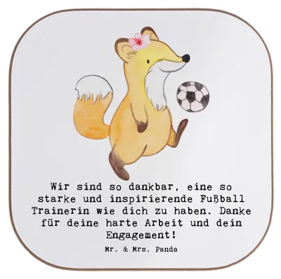 Produktbild von Mr. & Mrs. Panda Tischuntersetzer Fußball Trainerin Dankbarkeit - Weiß - Geschenk, Coaster, Spiele, Engagement, gläseruntersetzer, Untersetzer Gläser, Tassenuntersetzer
