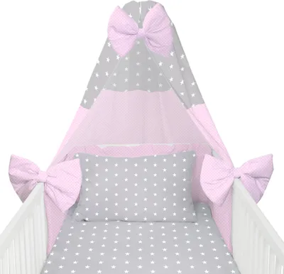Produktbild von Amilian Babybettwäsche Set 7-teilig – Bettwäsche 100x135 cm, Kissen 40x60, Himmel, Nestchen – für Babybett/Gitterbett – Komplettset für Neugeborene