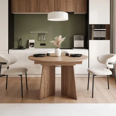 Produktbild von Runder ausziehbarer Tisch BELLAGIO Nussbaum, eleganter Esstisch mit großzügiger Tischplatte