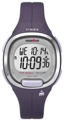 Image de Montre pour femme Timex Ironman TW5M19700, modèle digital, bracelet en résine violette, diamètre de 33 mm