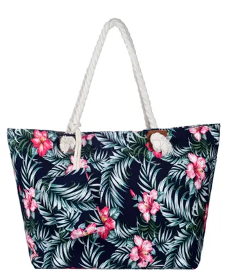 Produktbild von Große Strandtasche Shopper mit Reißverschluss - Sunshine Flower Navy