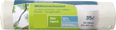Produktbild von Mülleimerbeutel 35 Liter 25 mic. weiß VE=20 Stück