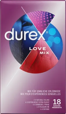 Produktbild von Durex Kondome Love Mix, Männliches Kondom, Sortiert, Transparent, Latex, 56 mm, 195 mm