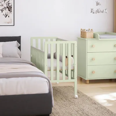Produktbild von ZEE BAMBI Mint Beistellbett Baby mit Rollen 100x50 cm Tragbar Babybett Verstellbarer Stubenwagen Kinder Bett 3-fach Höhenverstellbar