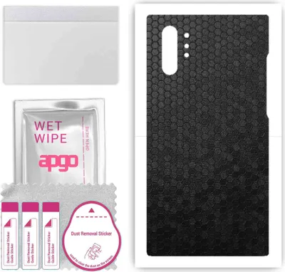 Produktbild von apgo Rückseite Schutzfolie, Skin, kompatibel mit Samsung Galaxy Note 10 Plus, Hinten Displayschutzfolie aus Vinylfolie, kratzfest, einfache Montage - Schwarze Honigwabe