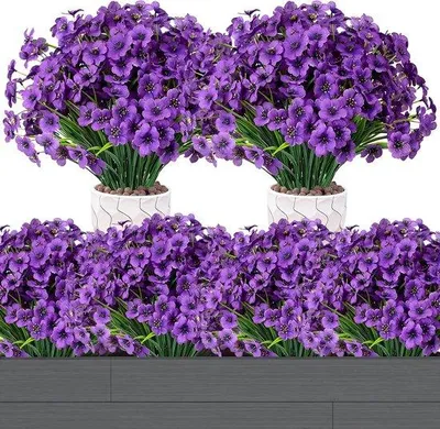 Immagine prodotto di Fiori finti da esterno - 12 mazzi di fiori finti resistenti ai raggi UV per finestre - Vasi da esterno - Decorazione primaverile per veranda: bouquet da vaso - Viola