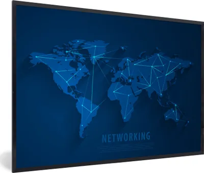 Produktbild von MuchoWow® MuchoWow® Gerahmtes Poster Weltkarte - Einfach - Blau 90x60 cm - Poster mit zchwarzem Bilderrahmen - Fotorahmen - Foto-Plakat