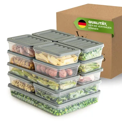 Zdjęcie produktu dla Zestaw 13 pojemników Vriesbox - Odporne na mróz do -25°C - Wielokrotnego użytku pojemniki do przechowywania świeżych produktów - Odporne na zapachy - Efektywny organizer do lodówki - Płaskie pojemniki do przechowywania