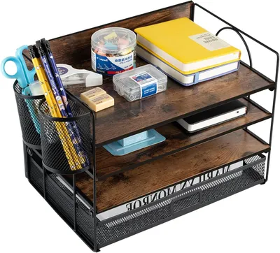 Produktbild von Büroorganizer 4 Ebenen, mit Ablagekorb aus Holz und Schublade, für Büro