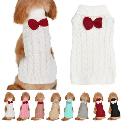 Produktbild von Hundepullover Rollkragen mit Schleife Strick L Weiß