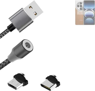 Produktbild von K-S-Trade Hochwertiges Magnet-Lade-kabel Sync-Kabel Daten-Kabel für Oppo Find X7 mit USB-Typ-C-Anschluss und Micro-USB-Anschluss 2A bis zu 480mbps