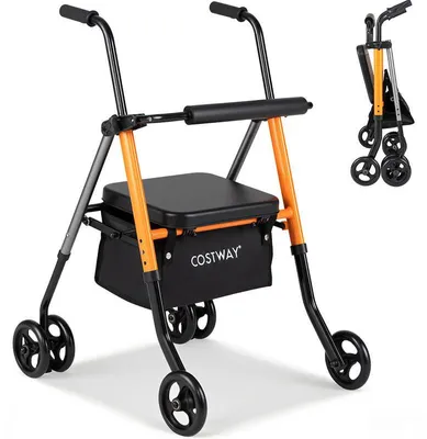 Obrázek produktu pro Skládací hliníkový pojízdný vozík se sedákem JH10037BK, 93 cm, černo/oranžový