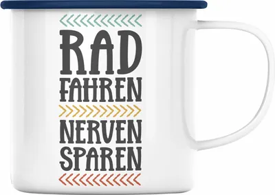 Produktbild von Trendation - Fahrrad Radfahrer Geschenk Rennrad Bike Geschenkidee Männer Emaille Tasse Fahrradfahrer Emaille Emaille Tasse (Blau)