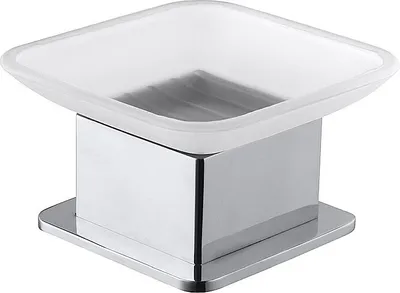 Produktbild von BASA Seifenschale Glas Messing Milchglas Chrom 85x55x85 mm für Bad & Küche >> freistehend anwendbar