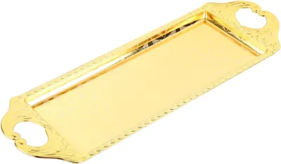 Produktbild von Rechteckiges Serviertablett aus Metall in Gold im nordischen Stil für Zuhause und Hotel