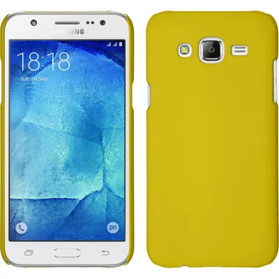 Produktbild von PhoneNatic Case kompatibel mit Samsung Galaxy J7 (2015 / J700) - Hülle gelb gummiert Hard-case + 2 Schutzfolien