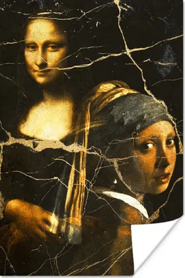 Produktbild von MuchoWow® Poster Mädchen mit einem Perlenohrring - Mona Lisa - Gold 60x90 cm - Wanddekoration