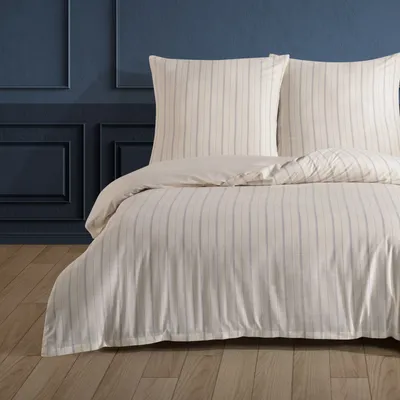 Produktbild von Buymax® Bettwäsche Bettbezug Luxury Natur, 2 teilig, 155x220 cm, Slub Yarn Dyed, Bettbezug-Set, Reißverschluss, 100% Baumwolle, mit Reissverschluss