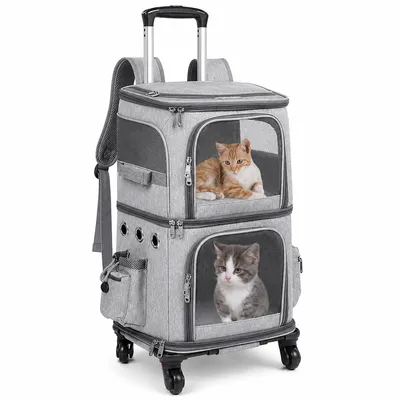Produktbild von Katzen Transportbox mit Rollen,Doppelstöckige Haustier Tragetasche für 2 Katzen oder kleine Hunde,faltbare Pet Carrier Tasche mit Teleskopgriff&Rädern