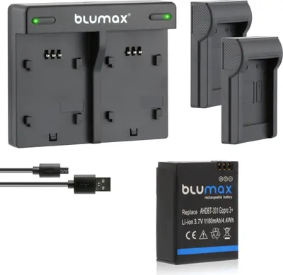 Produktbild von 1x Akku + Lader für GoPro Hero3 AHDBT-301 AHDBT-302 AHDBT-201 1180 mAh