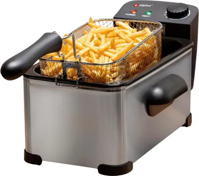 Produktbild von Edelstahl Fritteuse mit Deckel, herausnehmbarer Frittierkorb 3 L mit Abtropfhalter, Cool-Touch-Griffe, Überhitzungsschutz, emaillierter Ölbehälter, Thermostat bis 190°C