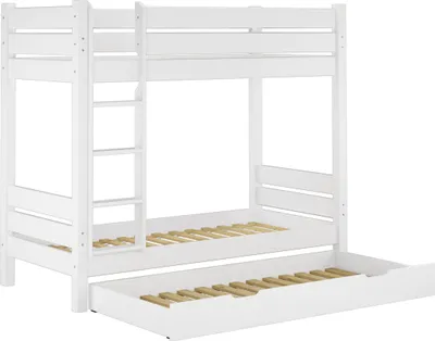 Produktbild von Etagenbett für Erwachsene weiß 100x200 Nische 100 teilbar Zubehör wählbar V-60.16-10WT100Rollrost und Gästebettkasten inkl.