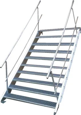 Produktbild von Stahltreppe 10 Stufen-Breite 60cm Variable-Höhe 150-200cm beidseit. Geländer