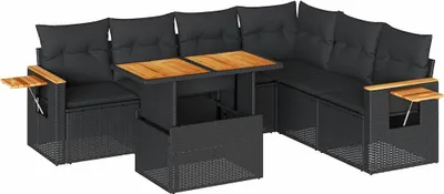 Produktbild von 7-tlg. Garten-Sofagarnitur mit Kissen Schwarz Poly Rattan