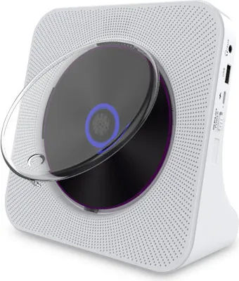 Obrázek produktu pro AIORBER Retro CD přehrávač s Bluetooth, dobíjecí, přehrávání z USB, FM rádio s dálkovým ovládáním, časovač přehrávání, bílý