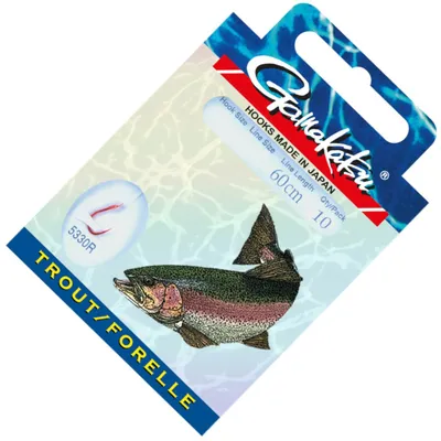 Produktbild von Gamakatsu Trout LS-5330 Haken 60cm Rot - 10 gebundene Forellenhaken, Hakengröße/Schnurdurchmesser:Gr. 12 / 0.16mm
