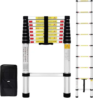 Image de Échelle télescopique - Échelle pliante - Idéale pour les travaux de bricolage - Légère et portable - 2,6 mètres - Argentée