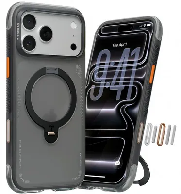 Zdjęcie produktu dla Torras etui Ostand Spin stojakiem iPhone'a 17 - czarne (Shadow Black)