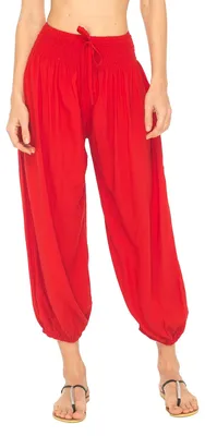 Produktbild von Damen Haremshosen im Boho-Stil, mit elastischem Bund und Taschen, rot, Größe L