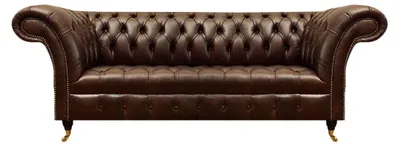 Immagine prodotto di Esclusivo divano Chesterfield in pelle marrone Moderno divano a tre posti