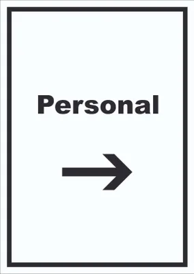 Produktbild von Personal Schild mit Text und Richtungspfeil rechts hochkant A6 Rückseite selbstklebend