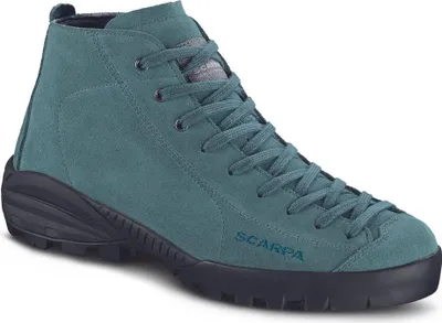 Mojito City Mid GTX Wool Unisex-Lifestyleschuhe von Scarpa in blauer Farbe mit Schnürung und hohem Schaft.