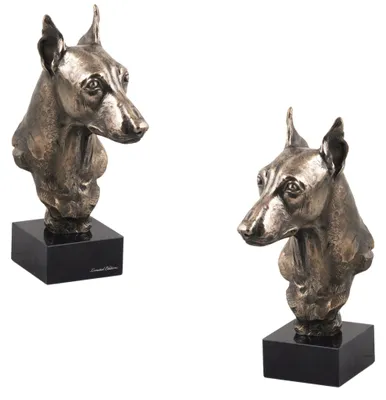 Imagen del producto de Art-Dog Busto – Pinscher miniatura – moldeado en polvo de bronce y resina