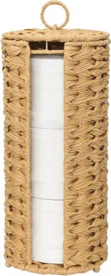 Immagine prodotto di Portarotolo da bagno Famanu, impermeabile - Organizer decorativo in rattan per rotoli di carta igienica