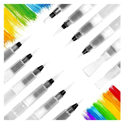 Produktbild von 12 Wasserpinsel mit Wassertank für Aquarellmalerei