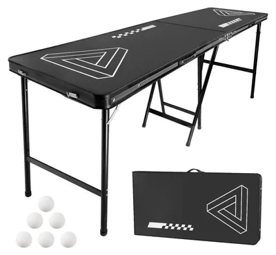 Produktbild von Bierpong Tisch - Klappbarer Beer-Pong-Tisch - Faltbar und Tragbar - Mit Tragegriffen - Inkl. 6 Tischtennisbällen - 2,4 x 0,6 x 0,9 m - Schwarz