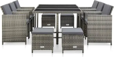 Produktbild von vidaXL 11-tlg. Garten-Essgruppe mit Auflagen Poly Rattan Grau
