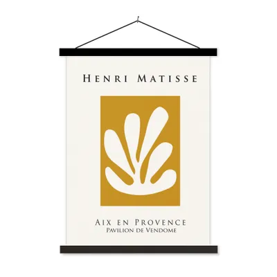 Produktbild von MuchoWow® Textilposter Matisse - Ockergelb - Formen - Blätter - Plastik 90x120 cm mit schwarzem Rahmen - Dekoration