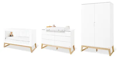 Produktbild von Pinolino Kinderzimmer-Set 'Bridge' extrabreit, 3-tlg. Edelmatt: MDF Uni, weiß lackiert und massiv, Esche klar lackiert