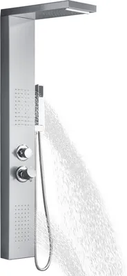 Produktbild von YUENFONG Panel prysznicowy System prysznicowy ze stali nierdzewnej z deszczownicą Masaż Prysznic Kolumna prysznicowa Zestaw prysznicowy z główką prysznicową do łazienki (srebrny)
