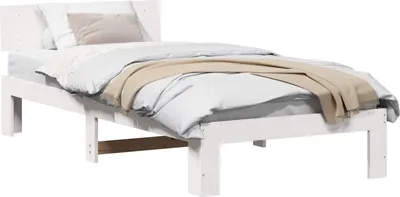 Produktbild von Bettrahmen mit Kopfteil Weiß 100 x 200 cm Massives Kiefernholz
