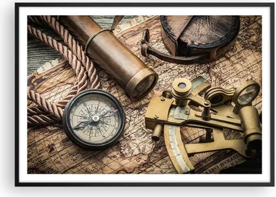Produktbild von Gerahmtes Poster - Schwarzer Rahmen - Kompass Kompass Karte - 100x70 cm - Wand Bild - Wanddeko - Wandbilder - Wandposter - Bilderrahmen - Bilder - Kunstdruck - Wandbild - P2BAA100x70-3730